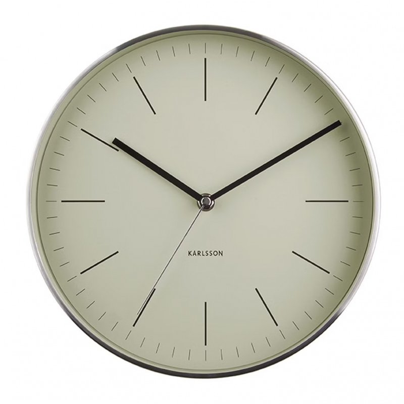 Silver Minimal Wall Clock - Olive Green - by Karlsson